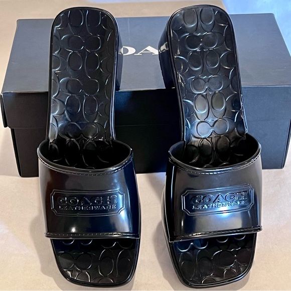 Coach Scarlett Rubber Block Heel Sandals Size 9 Black - Picture 5 of 13